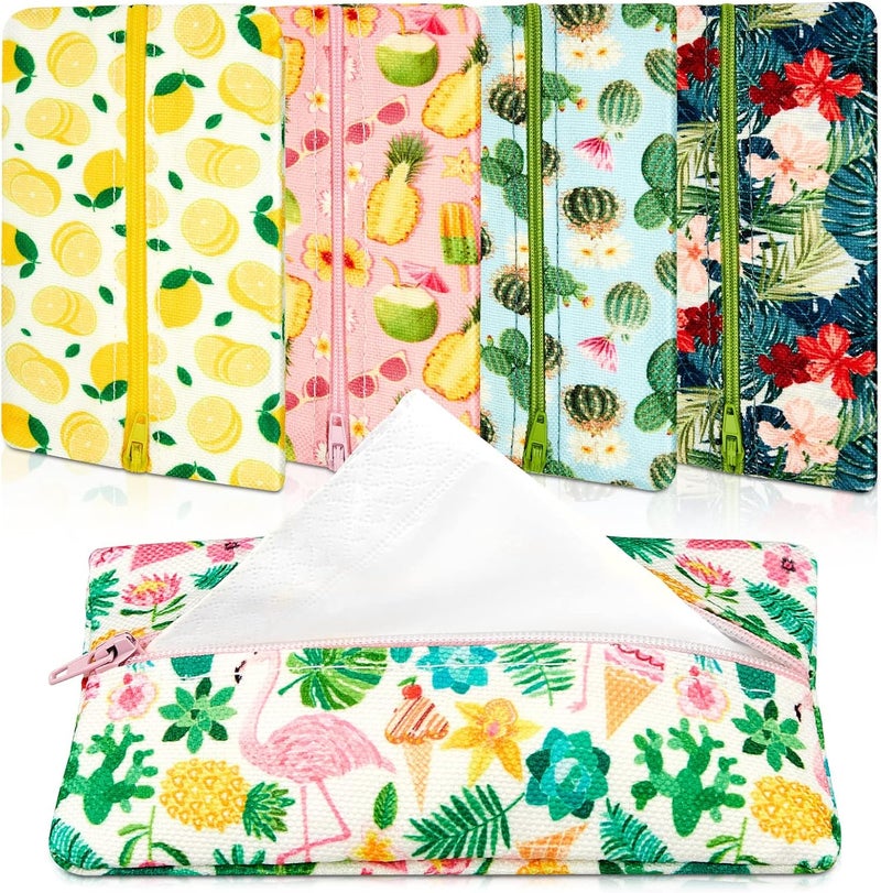 Sherr 5 Pieces Tissues Purse Pocket Tissue Holder Reusable Travel Tissue Pouch Fabric Zipper Enclosed Small Size Flower Pattern Tissue Holder for Purse Coins for Summer, 5.25 x 3 Inch - Image 1